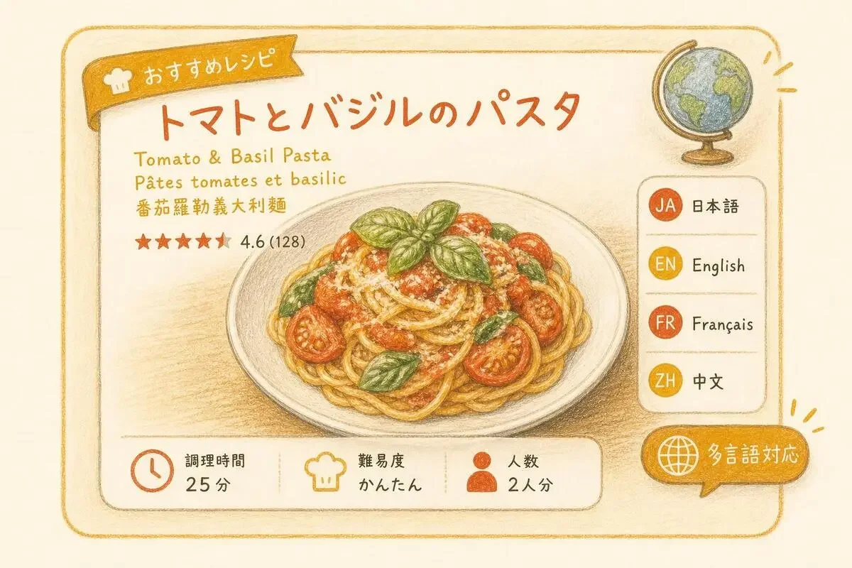 11言語に対応したRipePlateのレシピ画面のイメージ