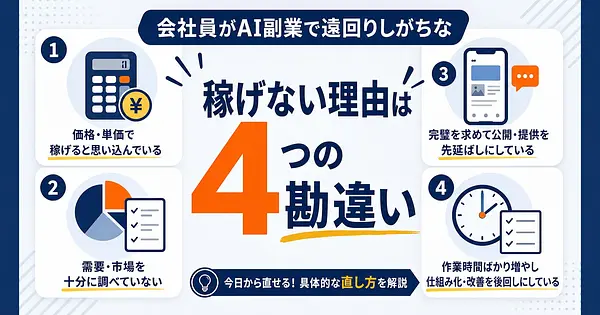 会社員がAI副業で遠回りしがちな勘違い4選 稼げない理由と直し方