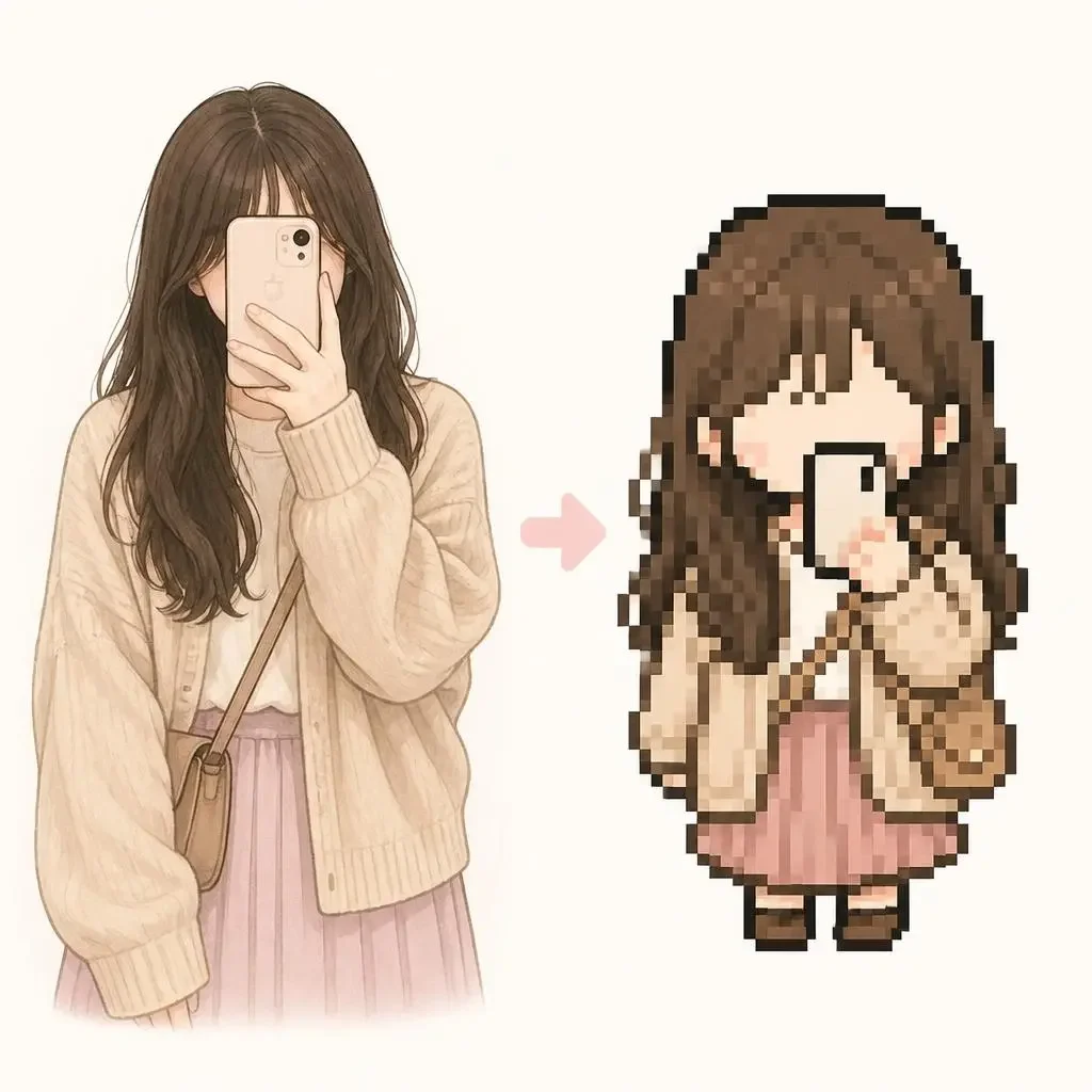 自撮り写真がドット絵のアバターに変換されるイメージ