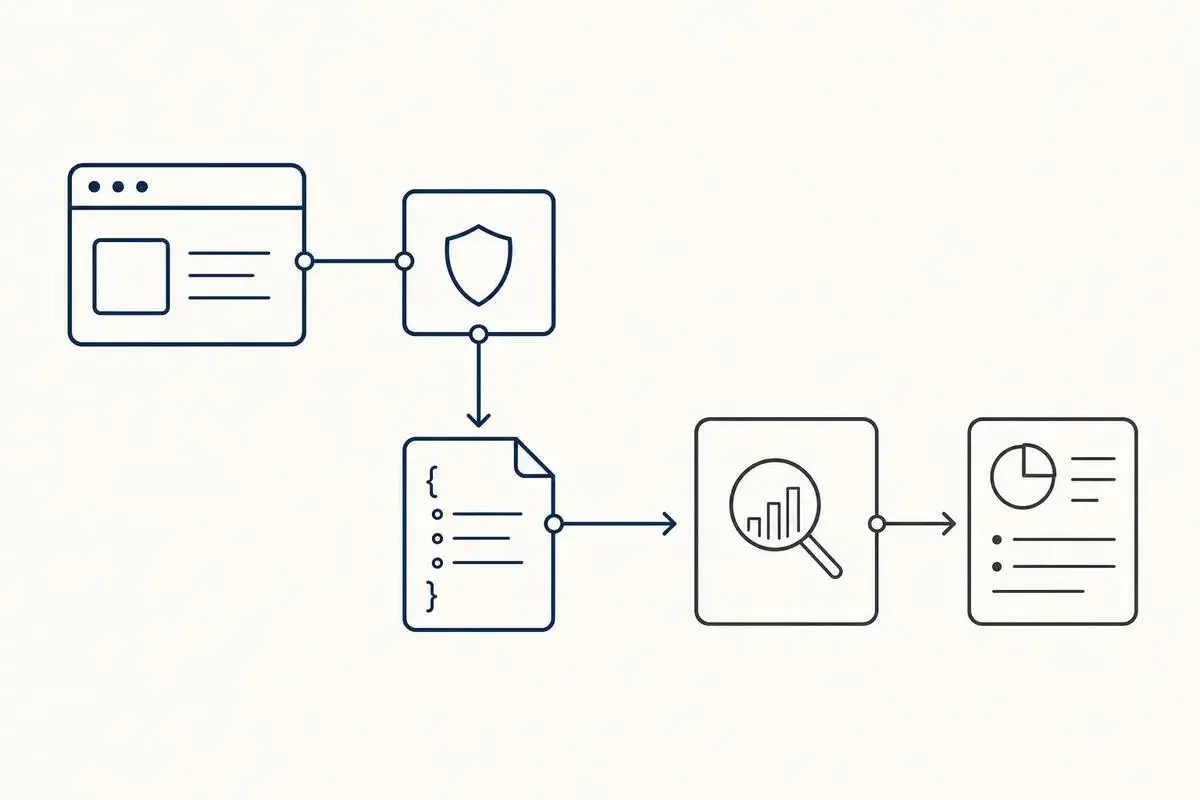 Frugonの動作フロー: アプリからのAPI呼び出しをローカルプロキシで記録し、JSONLログを解析してレポートを出す2ステップ