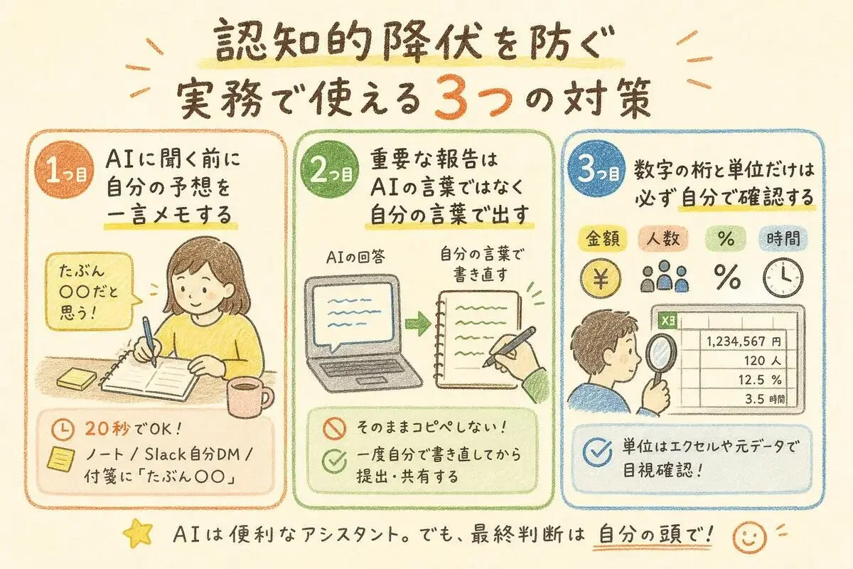 認知的降伏を防ぐ実務で使える3つの対策 予想メモ・自分の言葉・数字の目視確認