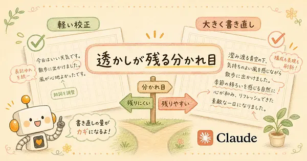 Claudeに校正を頼むと透かしは残るのか、分かれ目は書き直しの量です
