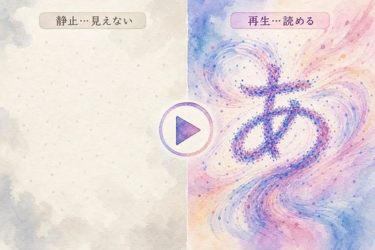 静止すると見えず、再生すると文字が浮かび上がるGhost Fontの概念図