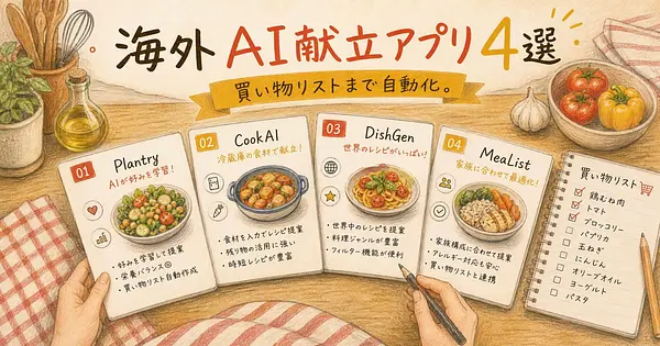 海外発のAI献立アプリ4選、買い物リストまで自動化