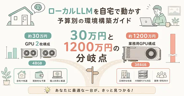 ローカルLLMを自宅で動かす予算別の環境構築ガイド、48GBは50万円で384GBは1200万円です