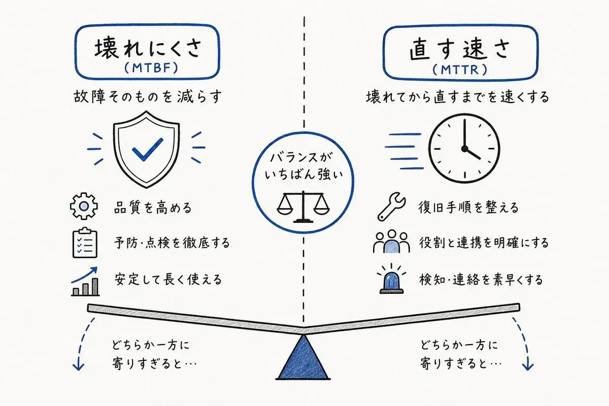 MTBFとMTTRの対比を示した図